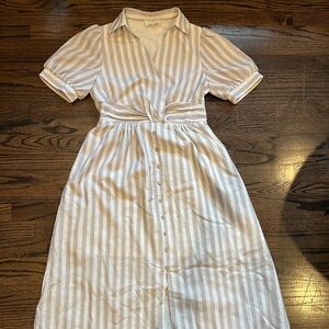 Chic Striped Midi Dress in Cream and Tan